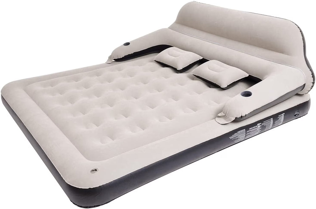 Queen Size Air Mattress Sofa Bed with Headboard and Pillow, Inflatable Bed for Outdoor Overnight
