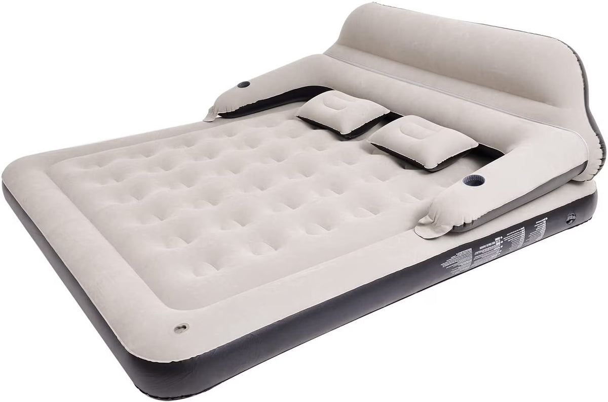Queen Size Air Mattress Sofa Bed with Headboard and Pillow, Inflatable Bed for Outdoor Overnight