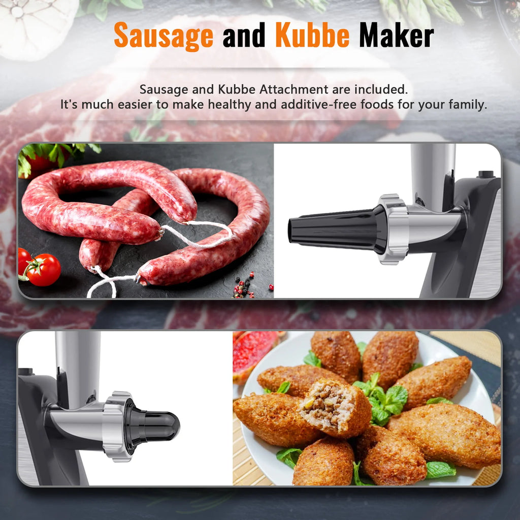 LINKChef Meat Grinder, 2 Adjustable Speed 2400W Max Electric Meat Grinders for Home use, Sausage Stuffer, ETL Approved(Black)