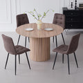 5 Piece Round Dining Table Set - Mid-Century 47 inch Oak Dining Table with 4 Brown Faux Leather Chairs Set, Dinner Table & Chair with Metal Legs for Kitchen Dining Room, Apartment, Bedroom
