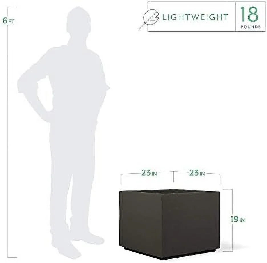 PolyStone Monterray Modern Outdoor/Indoor Square Planter, 23" L x 23" W x 19" H, Lightweight, Heavy Duty, Weather Resistant, Polymer Finish, Commercial Grade and Residential (Concrete Gray)