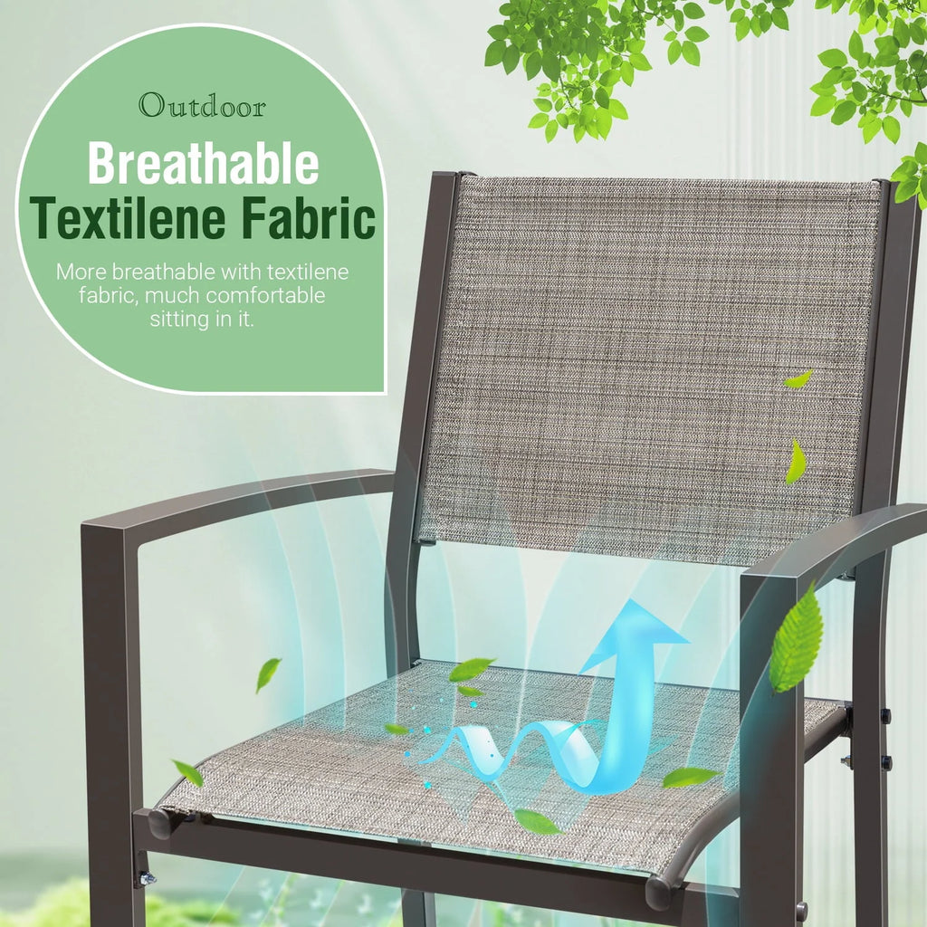 Devoko 7 Pieces Patio Conversation Set,  Patio Dining Set Outdoor Furniture Set 6 Stackable Textilene Armchairs with Rectangular Table, Light Gray