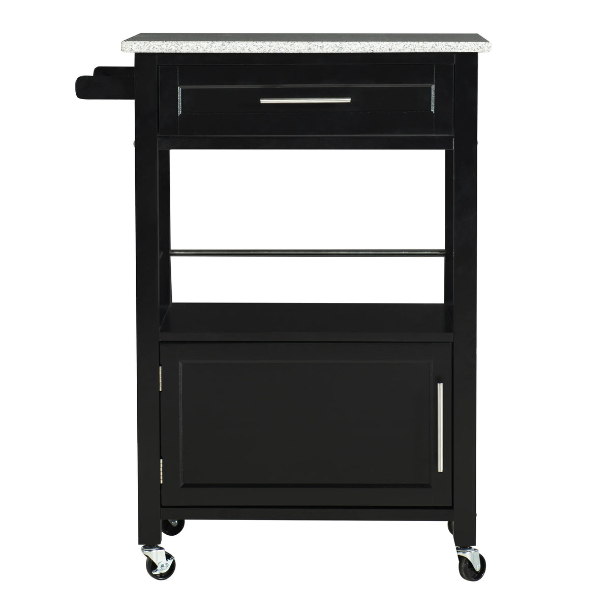 Linon Monett 2-Tier Mobile Serving Cart with Gray Granite Top, 27.75" Length, White