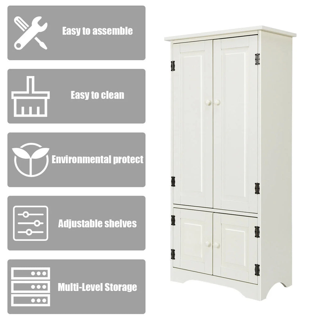 Costway Accent Storage Cabinet Adjustable Shelves Antique 2 Door Floor Cabinet Cream White