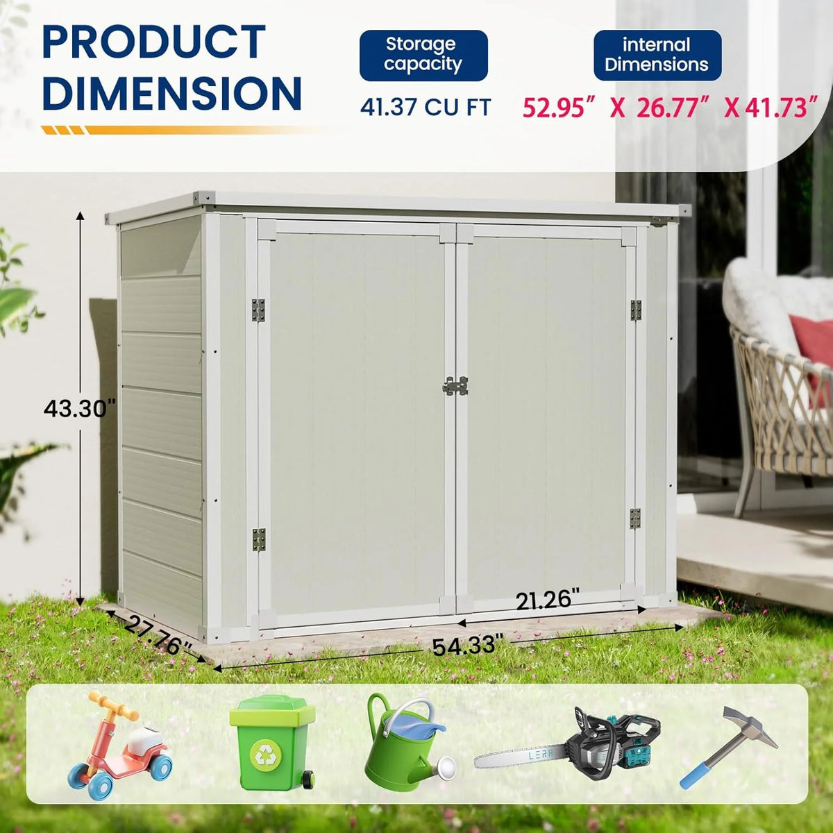 ELPOSUN Outdoor Storage Shed 6x4.5 ft, Resin Outside Sheds & Outdoor Storage Plastic for Trash Can, Bike, Lawnmower, Generator, Tool Shed with Lockable Door for Backyard, Lawn, Patio, Grey & White