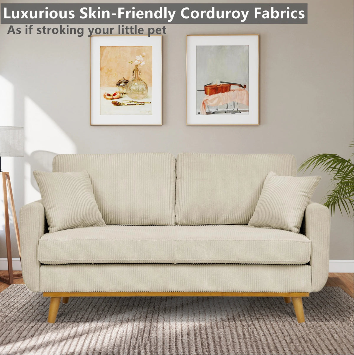 Aukfa 68" Small Sofa Couch Comfy Mid Century Modern Loveseat Sofa for Living Room Bedroom, Cream