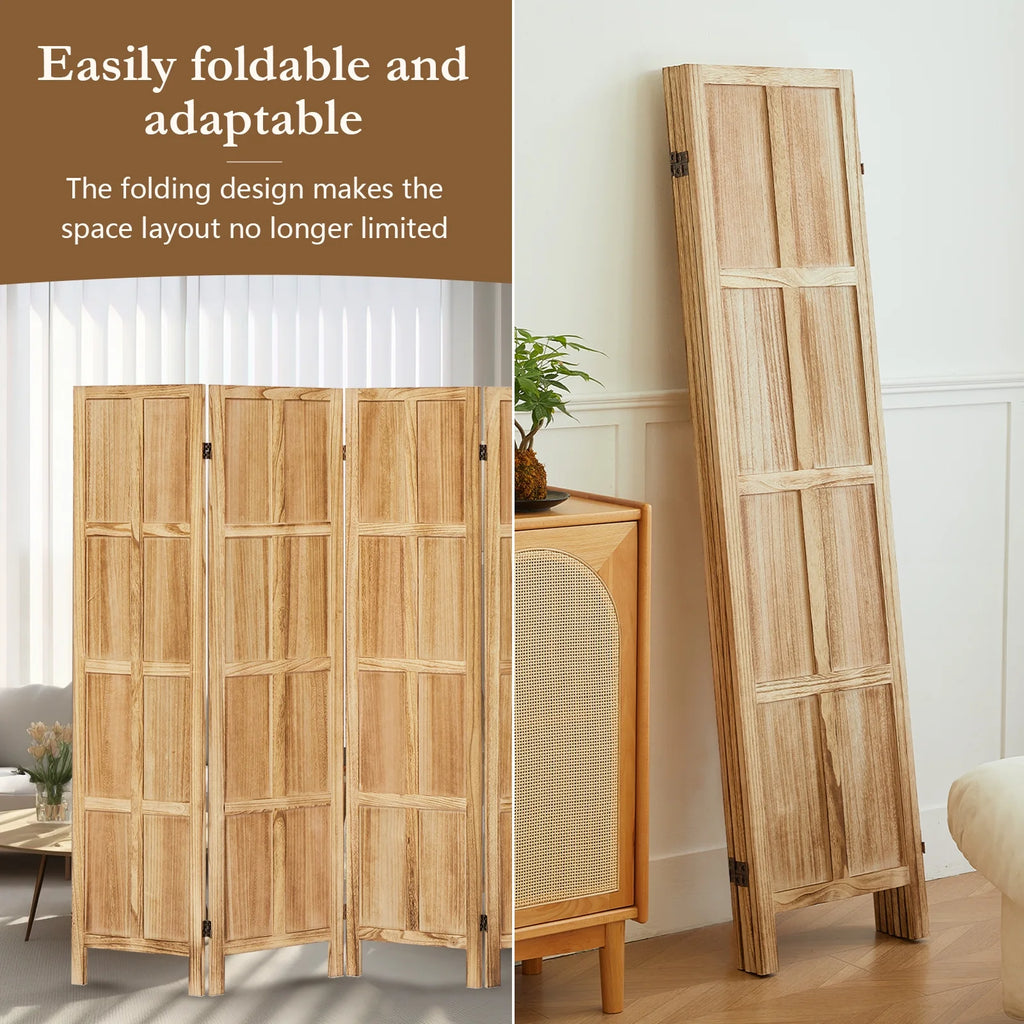 Aletheiawu 4 Panel Room Divider Wall and Folding Privacy Screens No Installation Required White