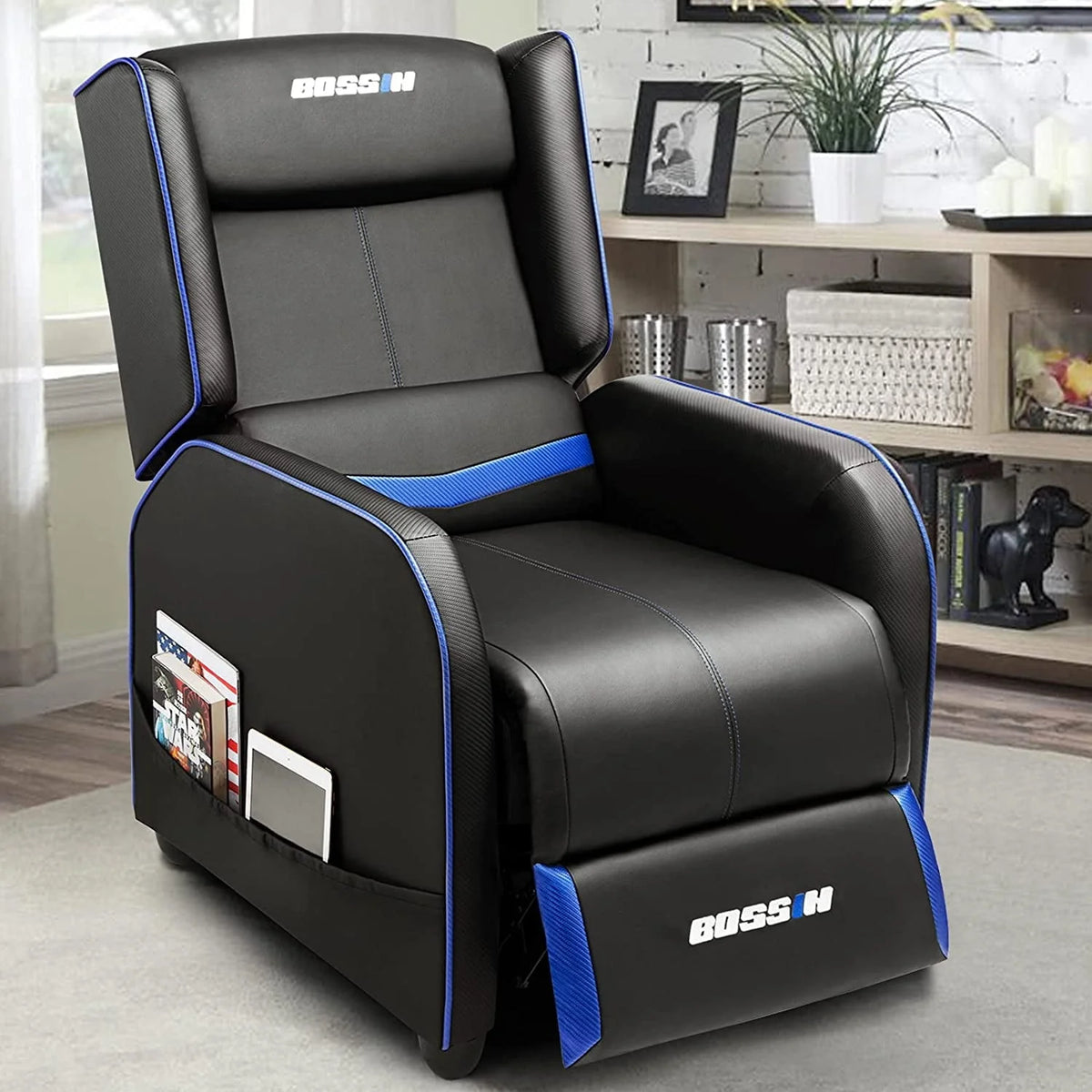 PUKAMI Gaming Recliner Chair for Adults 400lbs Racing Style Sofa Big and Tall PU Leather Recliner Seating Modern Ergonomic Lounge Recliner Chair Comfortable Home Movie Theater for Living Room