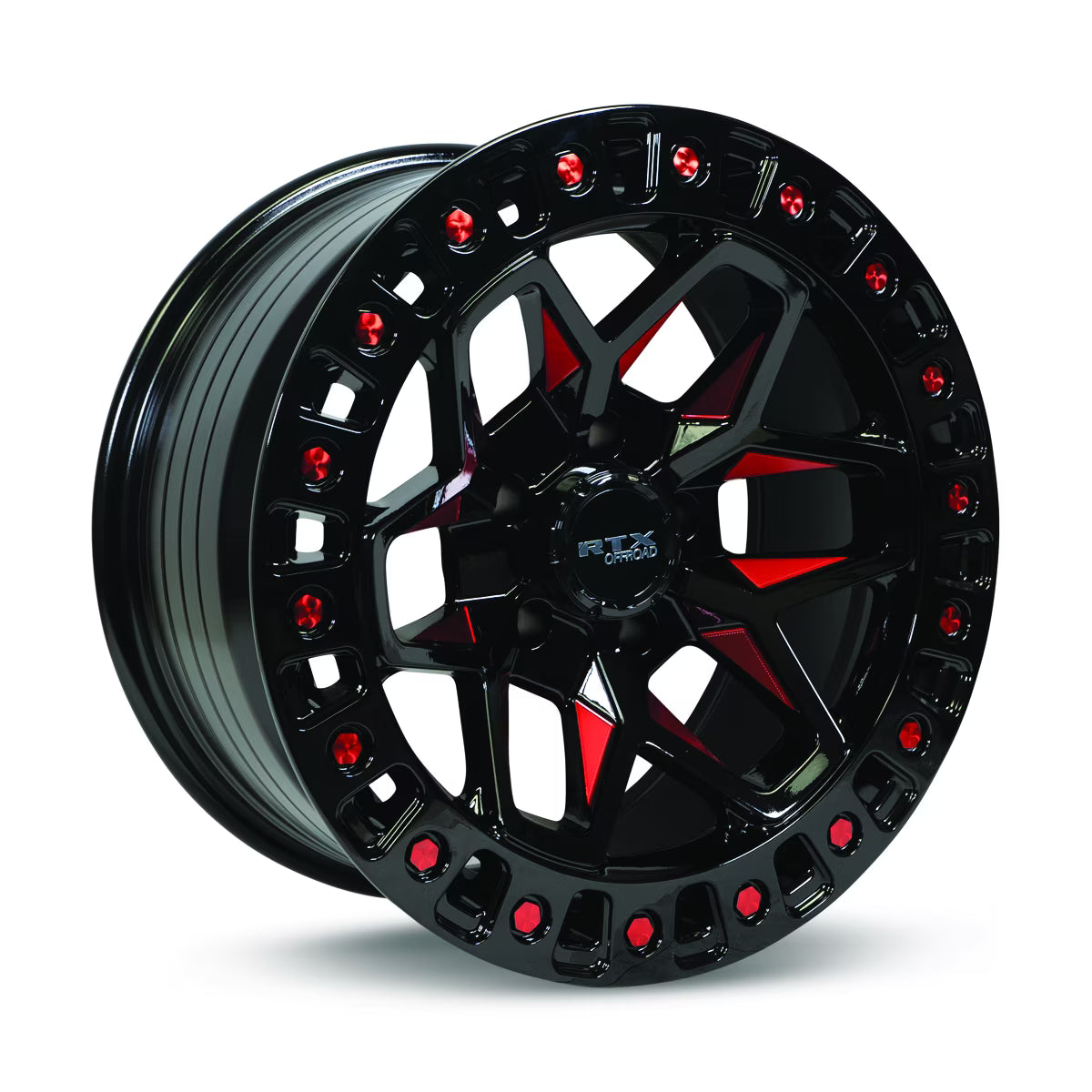 RTX Zion 17x9 5x127 ET-15 CB71.5 Gloss Black Milled Red Wheel