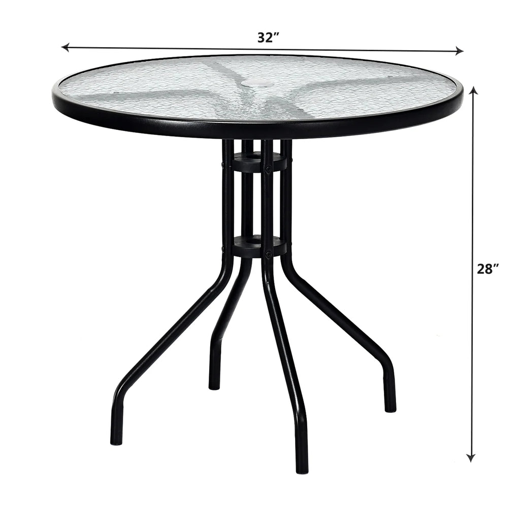 Patiojoy 32" Round Garden Bar Glass Table Patio Umbrella Deck Outdoor Furniture