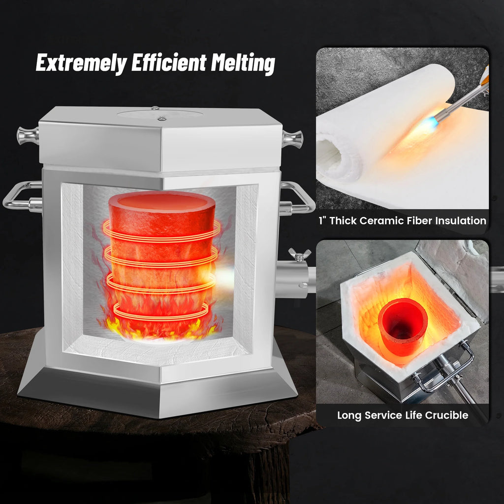 7KG Propane Melting Furnace Kit with Two Tongs and Crucible, All New Kiln Metal Foundry Furnace Smelting Gold Silver Copper Aluminum, Metal Recycle Home Smelting Casting Tool