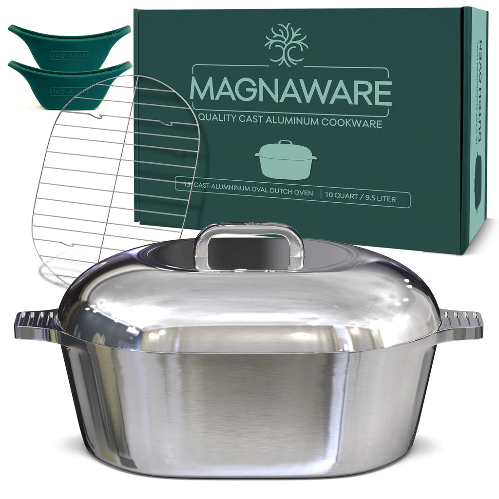 MAGNAWARE 5qt Lightweight Cast Aluminum Oval Dutch Oven, Silver