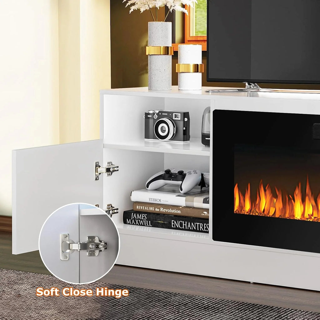 Waleaf Fireplace tv Stand with 36 inch Fireplace Up to 80" TVs,LED Light Entertainment Center and Storage