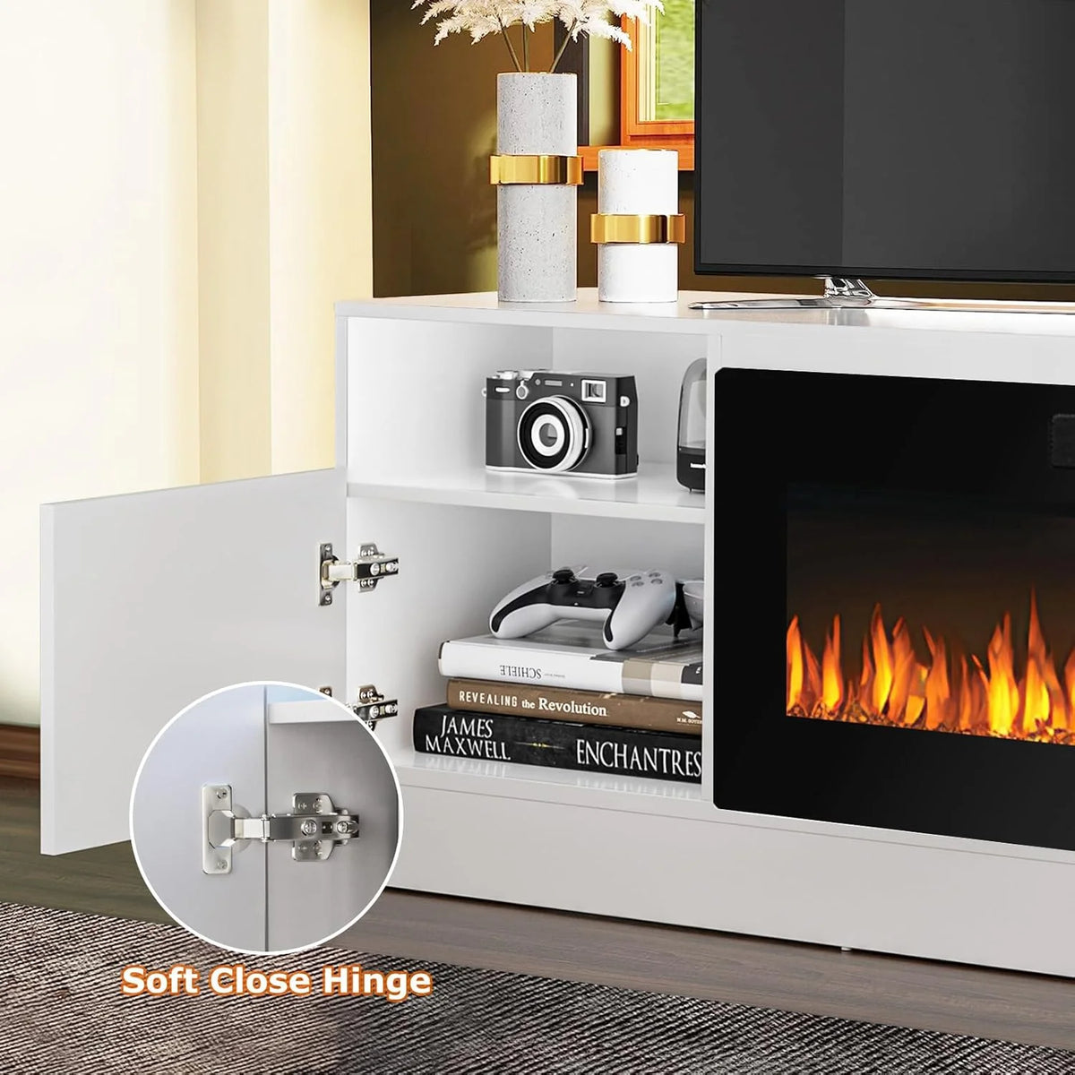 Waleaf Fireplace tv Stand with 36 inch Fireplace Up to 80" TVs,LED Light Entertainment Center and Storage