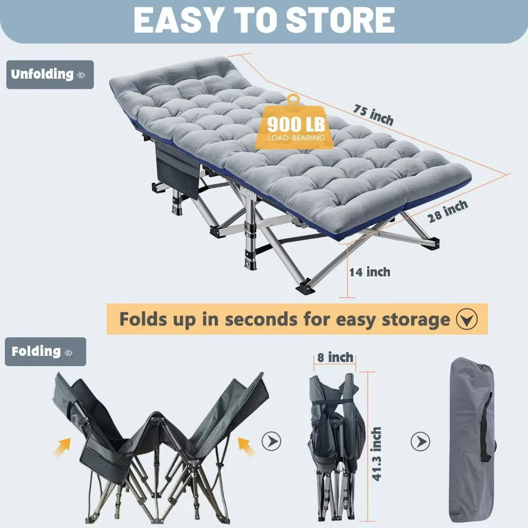 Docred Camping Cot Folding Camping Bed for Adults, Heavy Duty Collapsible Sleeping Bed, Travel Military Portable Cots Bed with Carry Bag & 2-Sided Mattress for Indoor & Outdoor Use