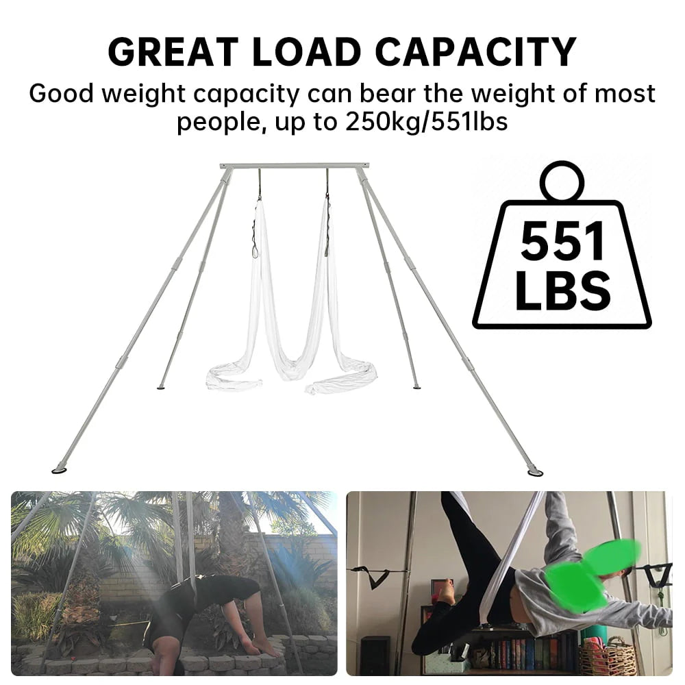 Kojem 97"/2.46m Aerial Trapeze Stand Portable Rig Yoga Swing Bar 250kg/551lbs Aluminum Rack ＆ Nylon Silk Indoor Outdoor Use with 20Ft/6m Aerial Purple Silk
