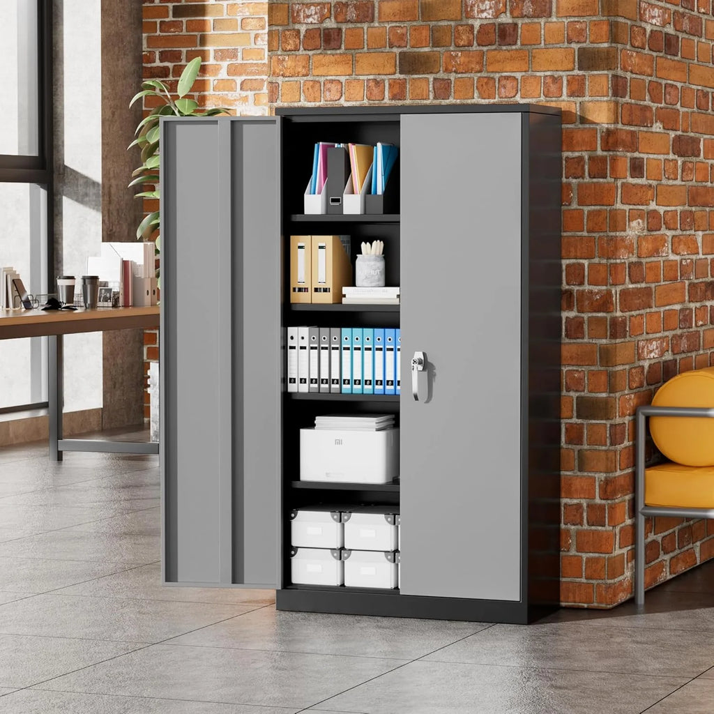 SOLAURA 72 inches Tall Metal Garage Storage Cabinets, Lockable Steel Storage Cabinet with Doors and Adjustable Shelves for Office, Home, Shops, Garage, Assembly Required, Black