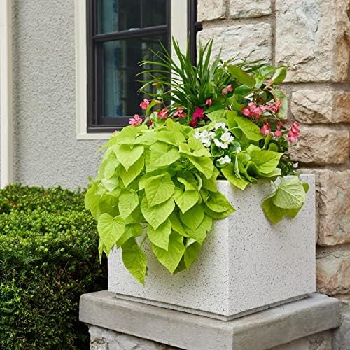 PolyStone Monterray Modern Outdoor/Indoor Square Planter, 23" L x 23" W x 19" H, Lightweight, Heavy Duty, Weather Resistant, Polymer Finish, Commercial Grade and Residential (Concrete Gray)