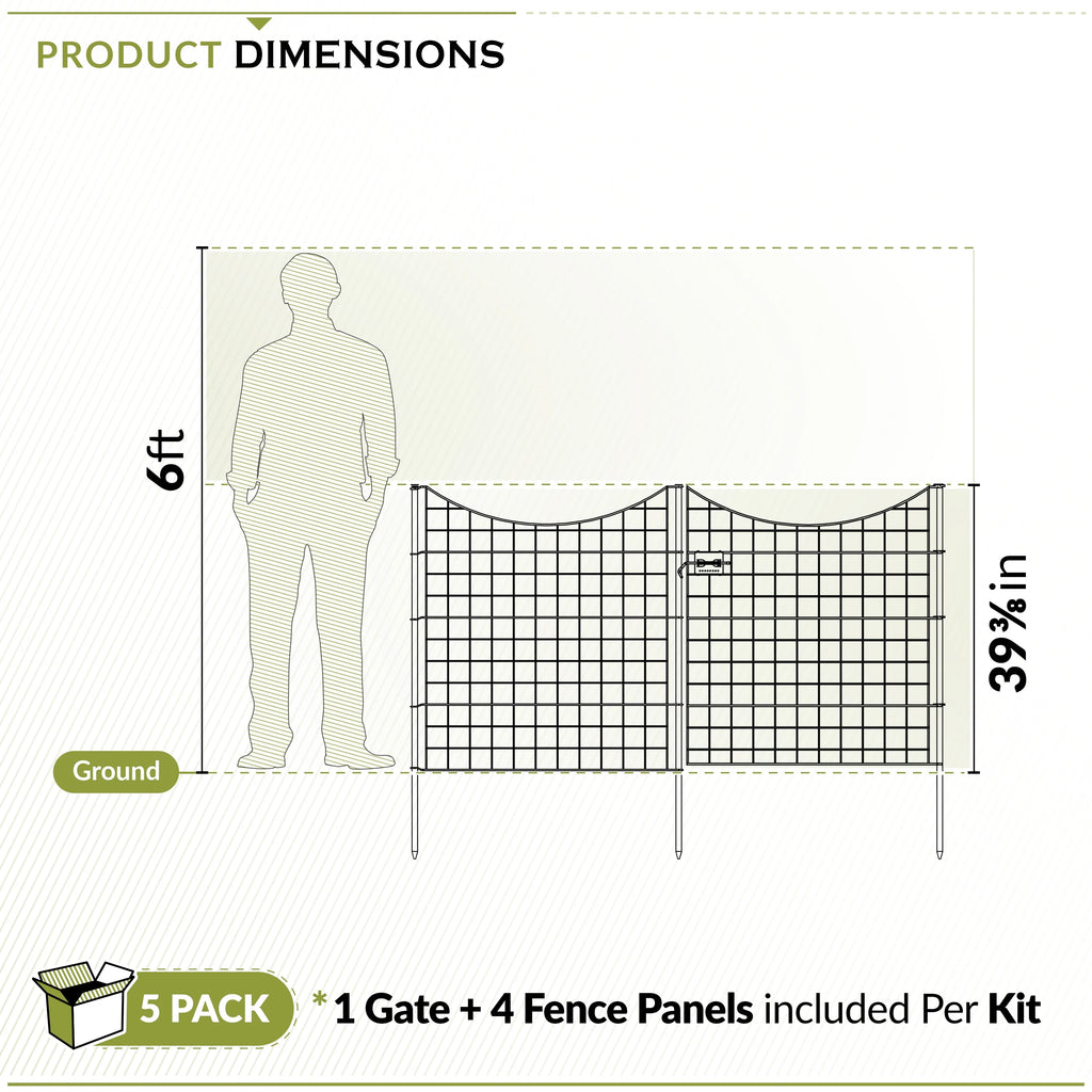 39in H (5 Fence Panels) No Dig Easy Install Zippity Black Metal Fence, Decorative Fence Ideal for Garden Fencing For Dogs, Temporary Fence or Garden Fence Animal Barrier, WF29006