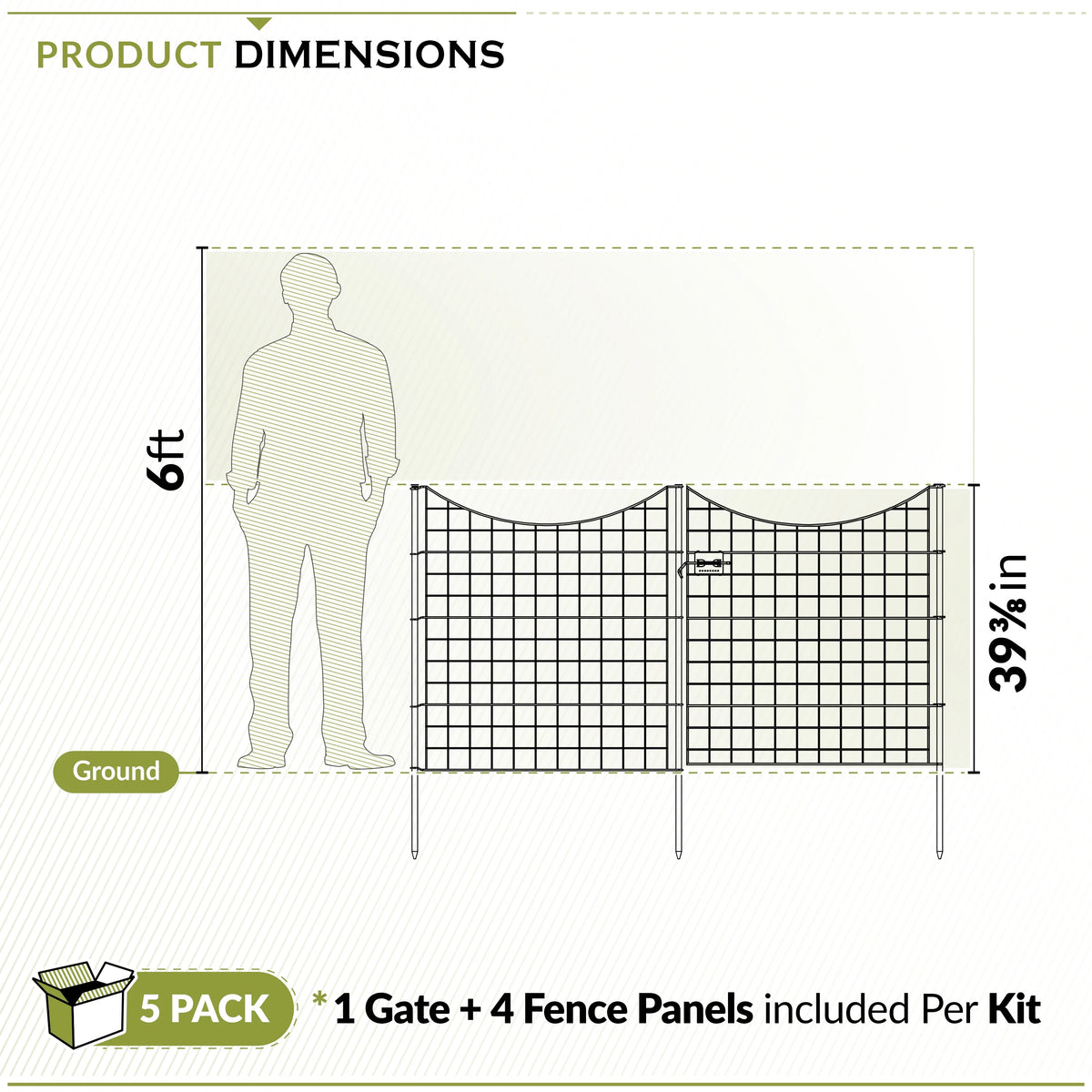 39in H (5 Fence Panels) No Dig Easy Install Zippity Black Metal Fence, Decorative Fence Ideal for Garden Fencing For Dogs, Temporary Fence or Garden Fence Animal Barrier, WF29006