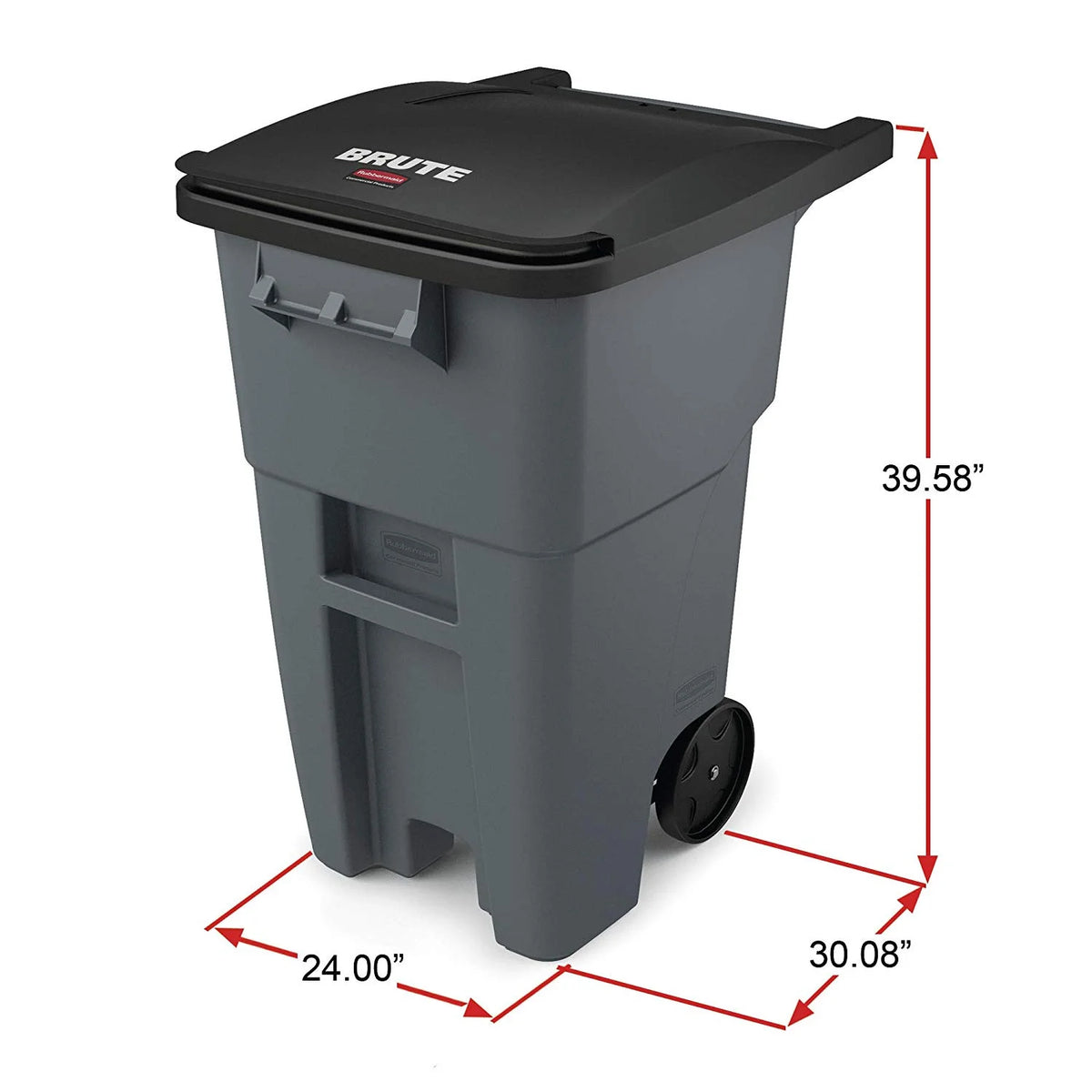 Rubbermaid Commercial Products BRUTE Roll-Out Trash Can with Lid, Square, 50 Gallon, Gray