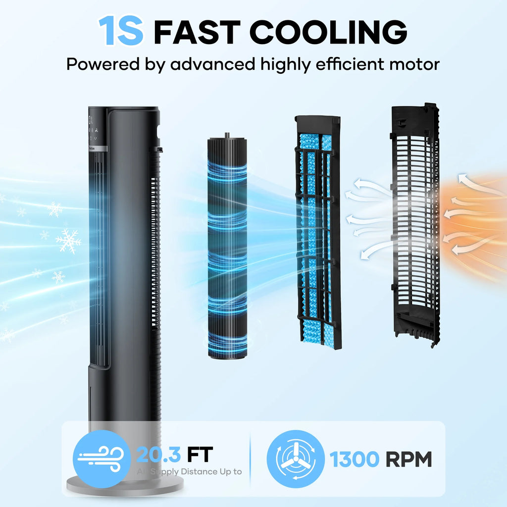 MaxKare 40" Evaporative Air Cooler, 3 Modes, 12H Timers, Oscillating Tower Fan White