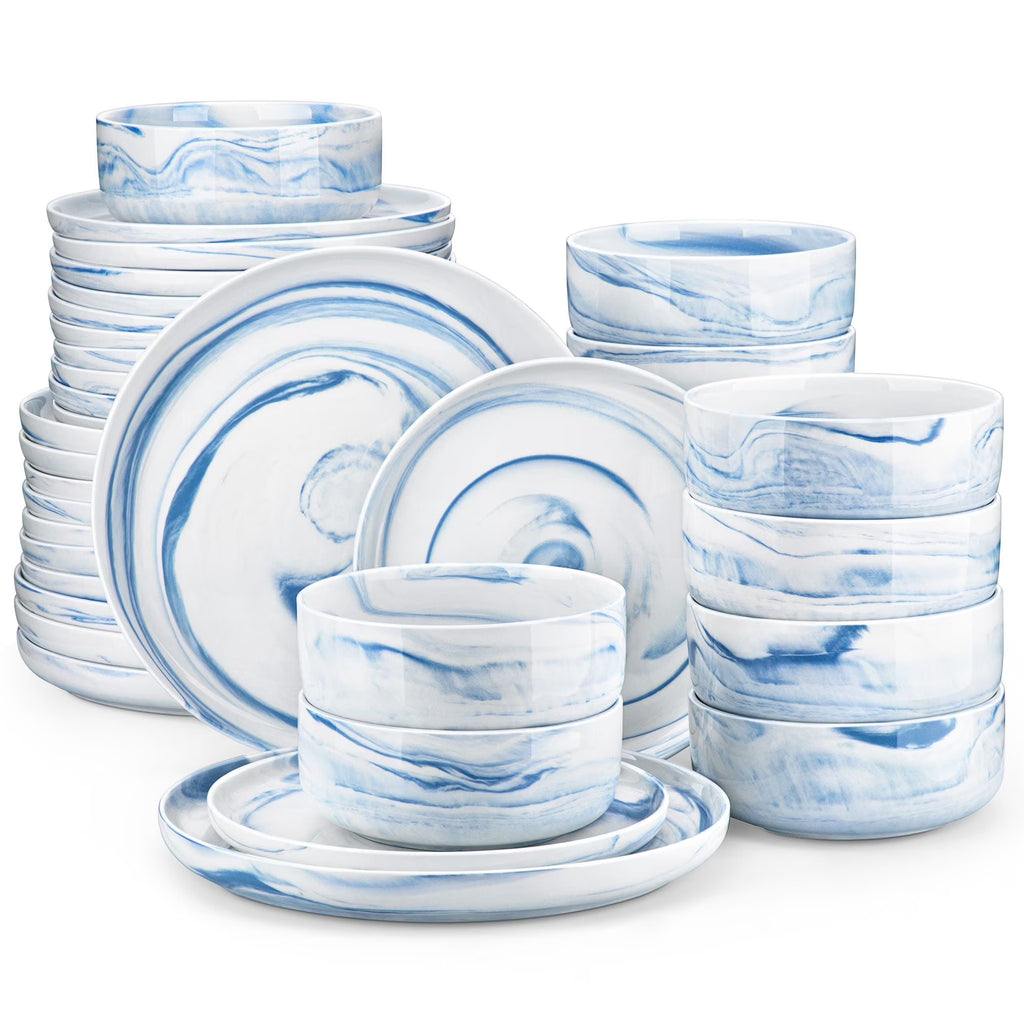 vancasso 36 Pieces Dinnerware Sets, Plates and Bowls Set for 8, Porcelain Dinner Set, White with Black Rim