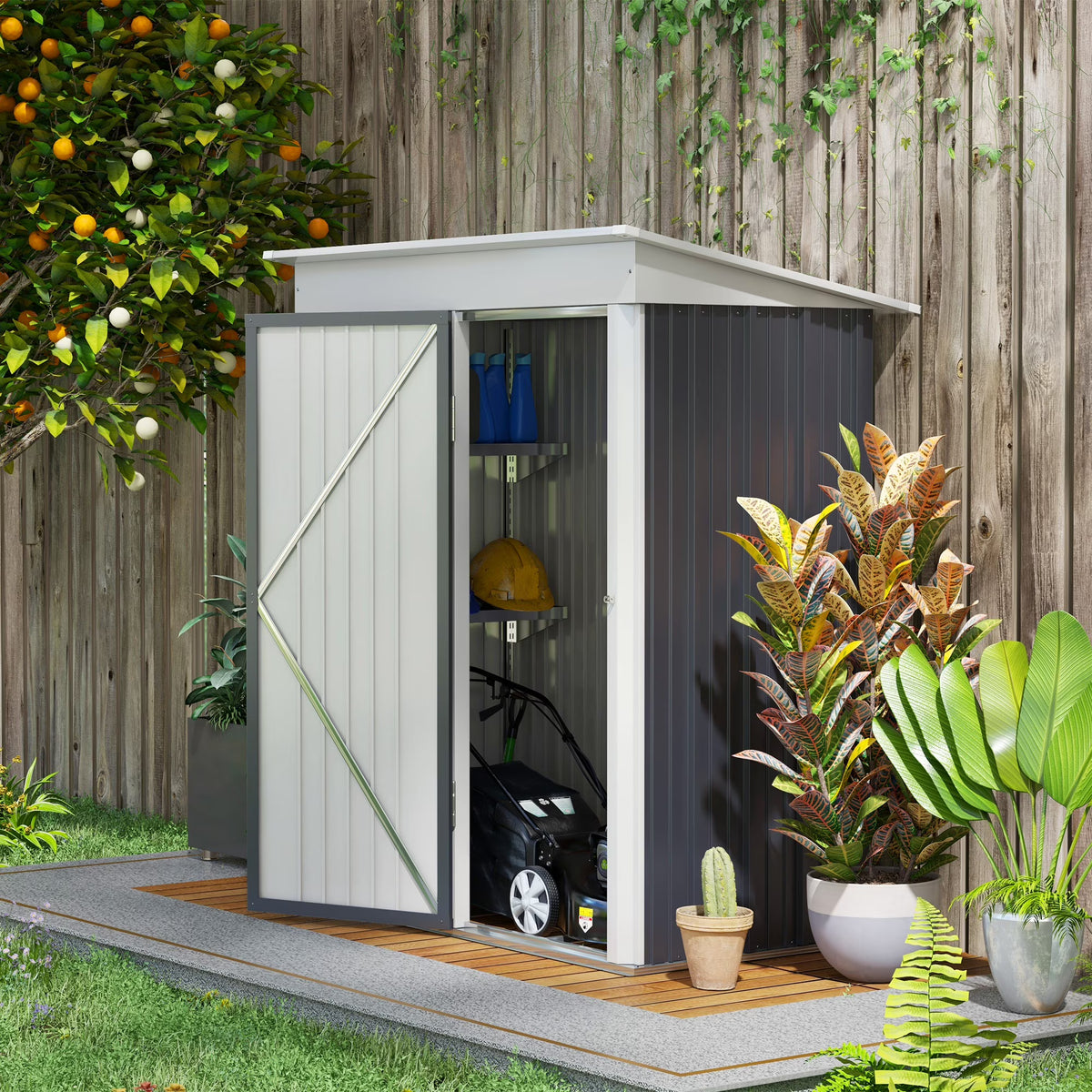 Outsunny Metal Outdoor Storage Shed with Lockable Doors, 3.3' x 3.4', Brown
