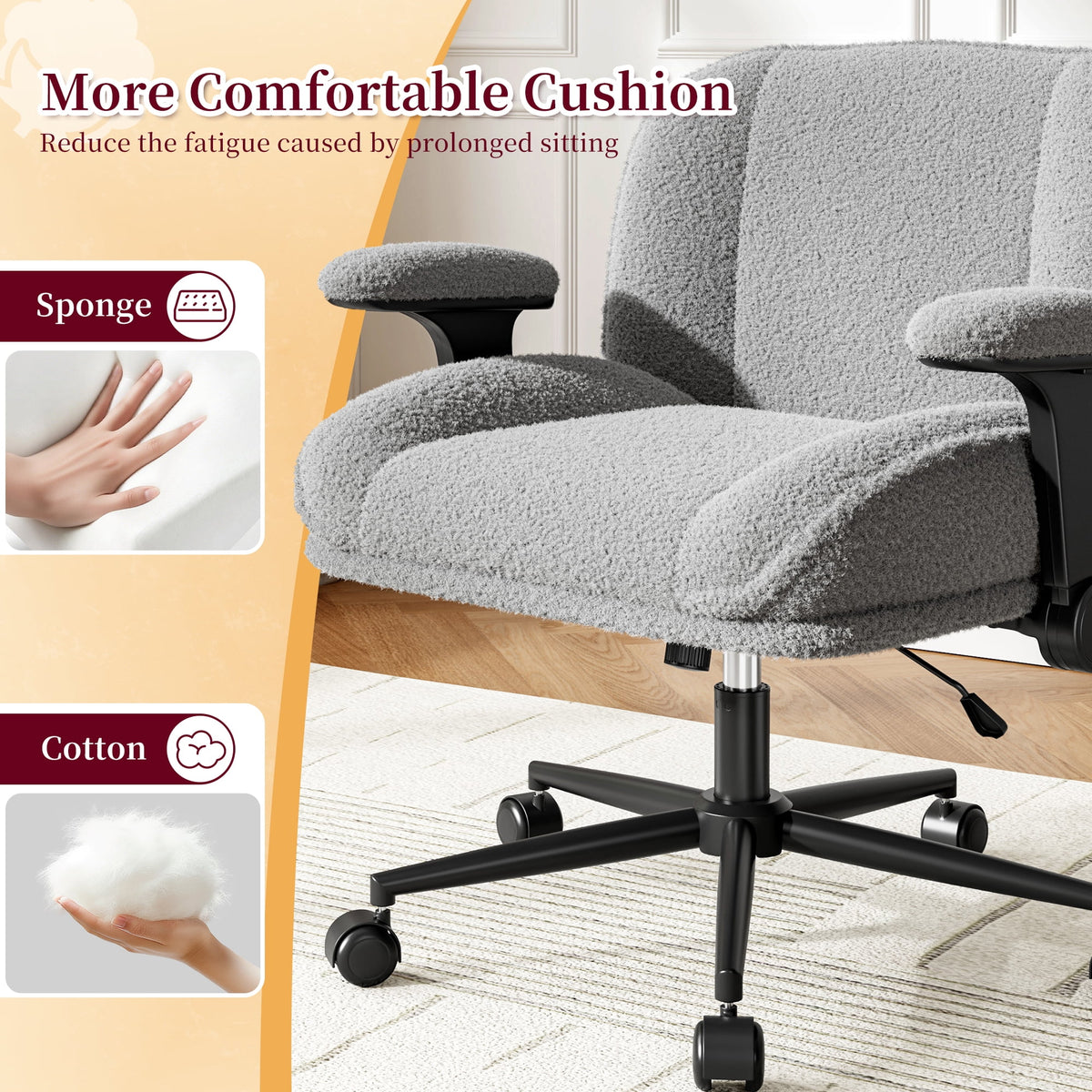 Romorgniz Criss Cross Chair with Adjustable Arms & Lumbar Support Office Chair with Reclining Back, Thick Cushion & Wheels for Office, Gaming, Reading, Vanity, Off-White