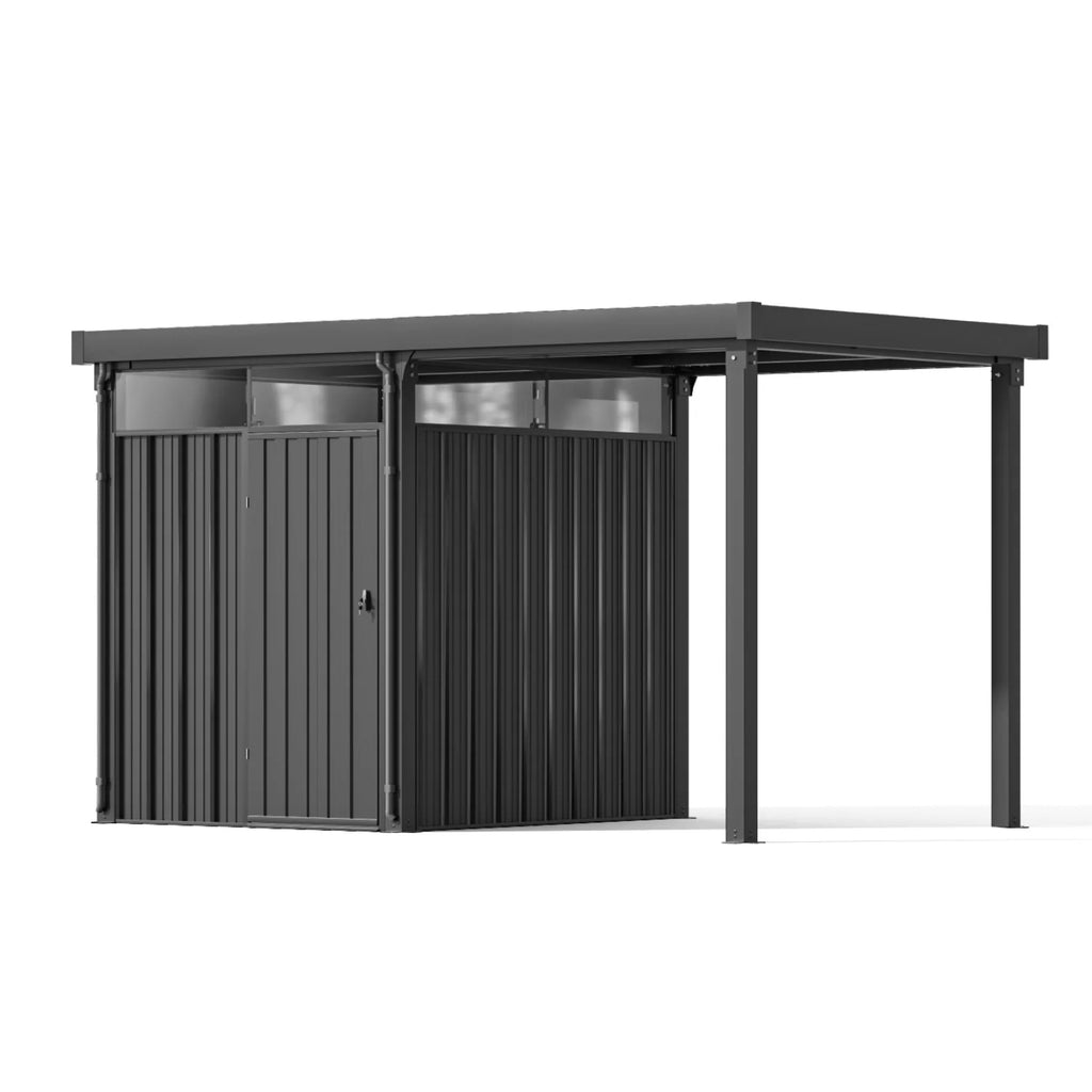 Patiowell 6' x 3' Horizontal Metal Shed, Outdoor Storage Black Trash Shed with Double Lockable Doors, Easy Lift Hinges and Sloping Roof