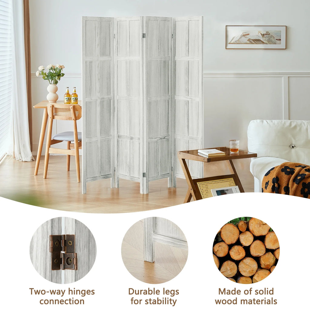 Aletheiawu 4 Panel Room Divider Wall and Folding Privacy Screens No Installation Required White