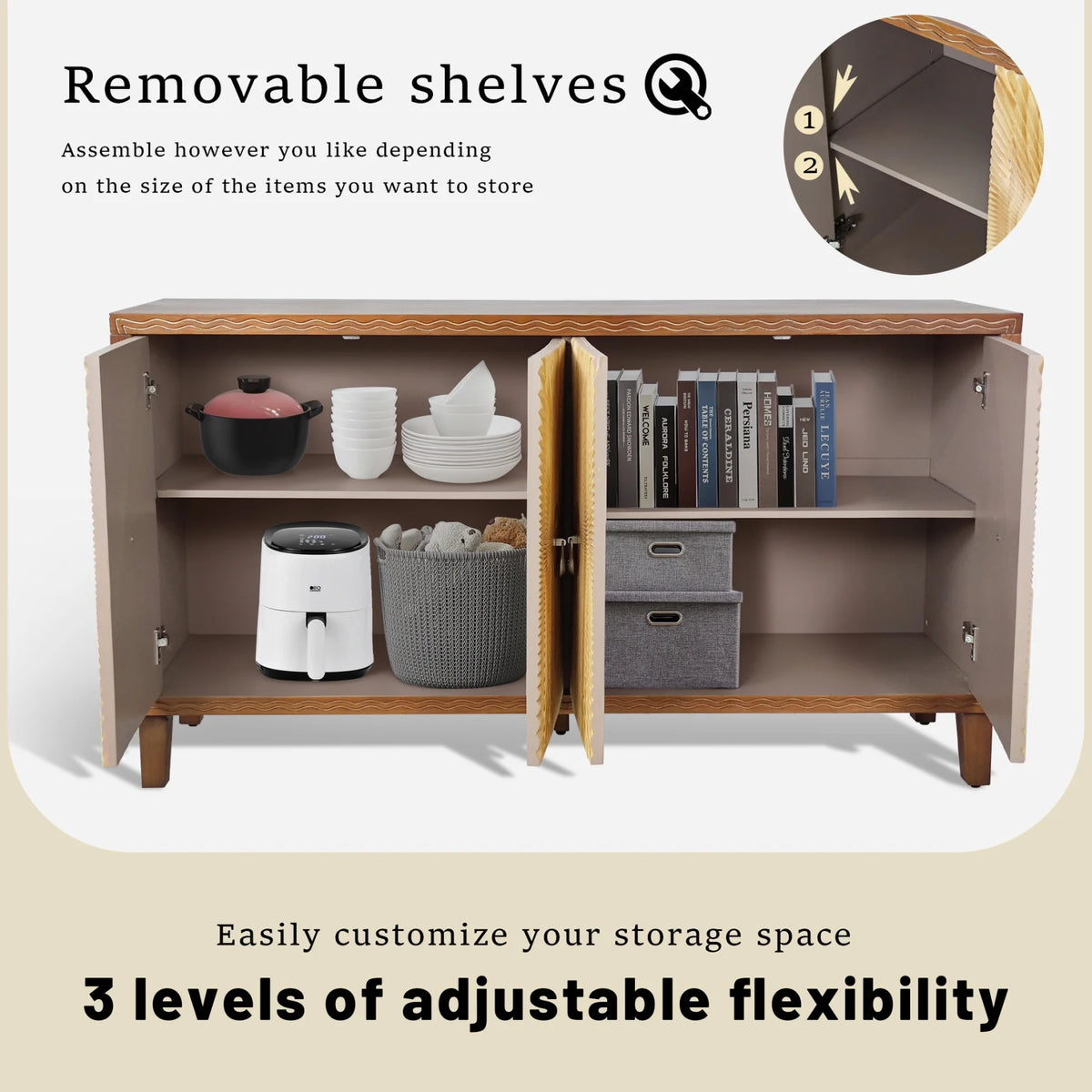 Large 4-Door Storage Cabinet with Adjustable Shelves, Modern Multi-Room Organizer for Living Room, Kitchen, Bedroom, Hallway - Blue