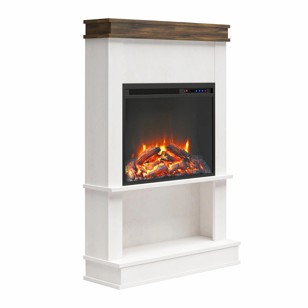 Mateo Electric Fireplace with Mantel and Open Shelf, Black with Natural