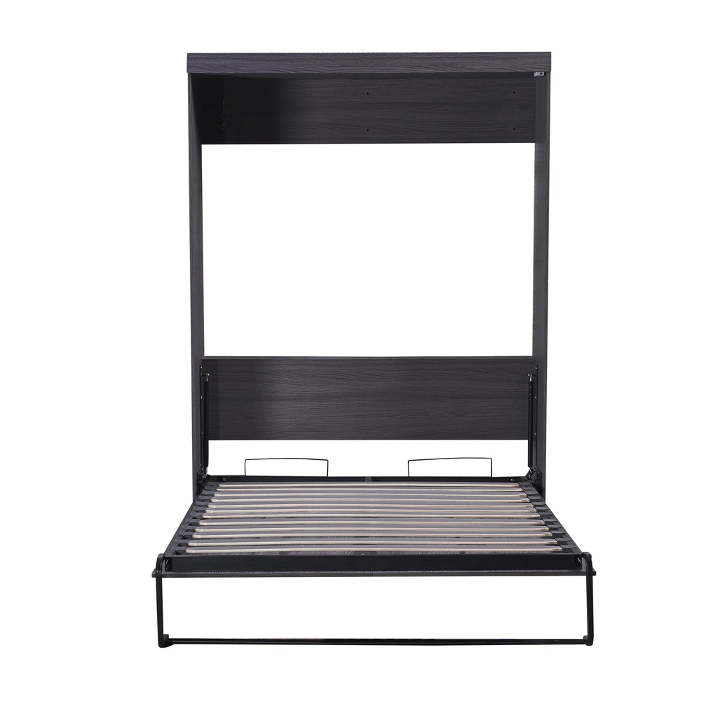 Euroco Wood Full Size Murphy Wall Bed with Wardrobe and Drawers for Living Room, Moveable Wardrobe and Drawers, Space-Saving & Easy Open and Close for Kids Teens Adults, Gray