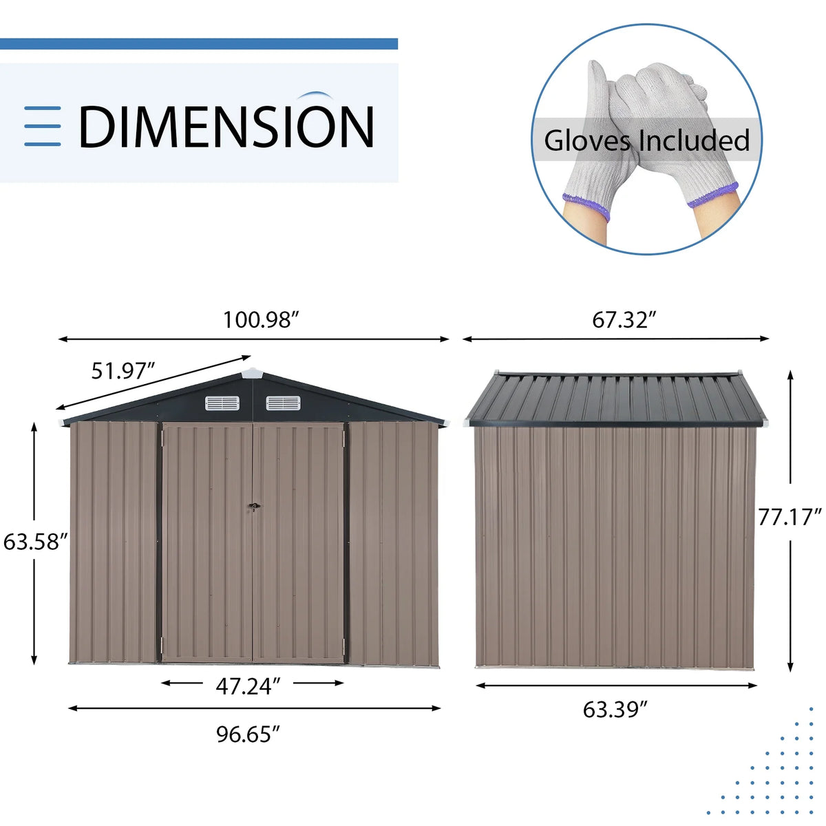 JOIVI 8'x6' Outdoor Storage Shed, Galvanized Metal Tool Storage Shed, Weather Resistant Garden Shed W/Lock for Backyard Patio Lawn, Brown