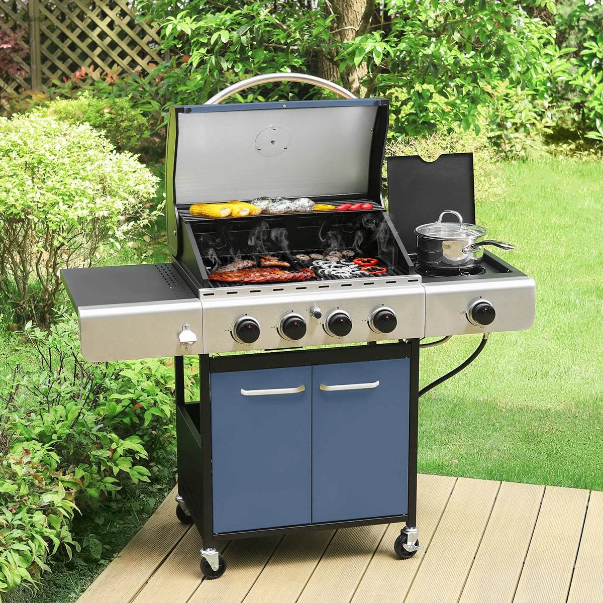 MF Studio 4 Burner Propane Gas Outdoor Grill with Side Burner Stainless Steel BBQ Grill