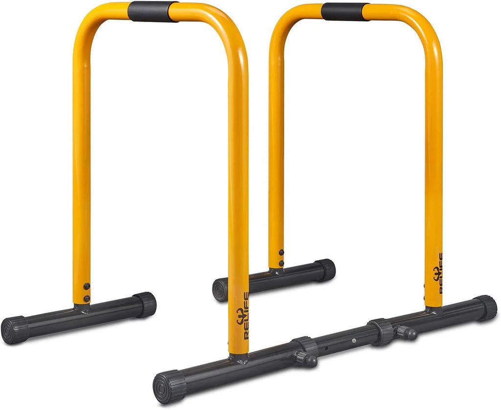 Relife Sports Dip Stand Station with Adjustable Height  300lb Dip Bar for  Home Gym, Yellow