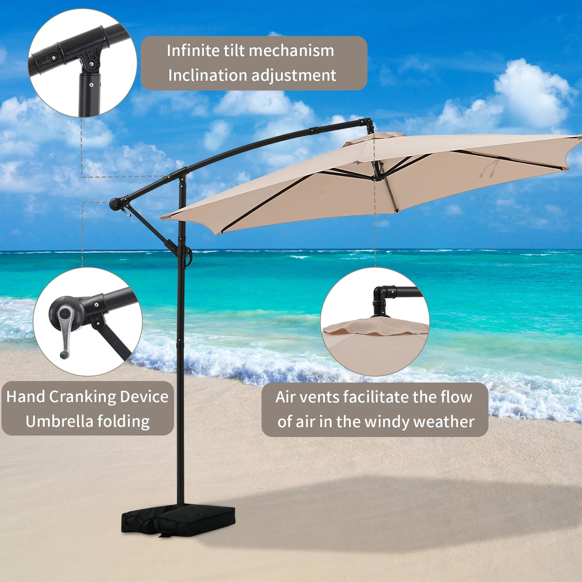 Autlaycil 10 ft Cantilever Offset Outdoor Patio Umbrella with Base Stand Rotate and Tilt, Blue