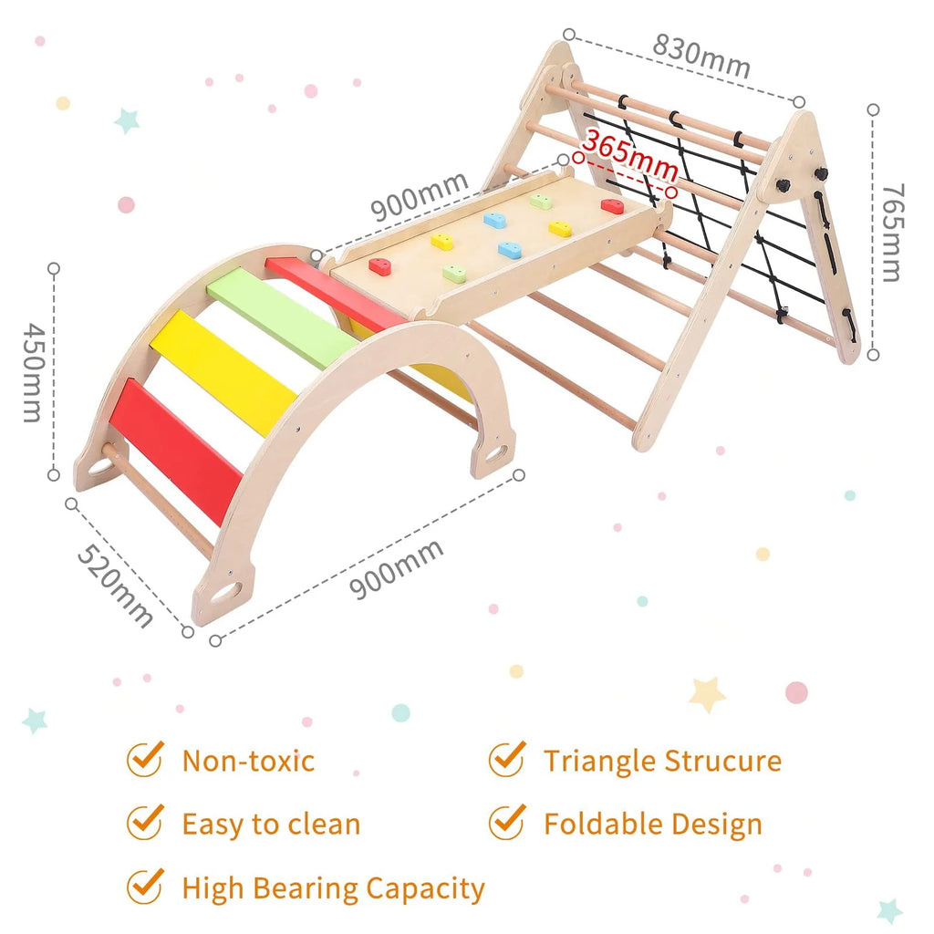 GymChoice Toddler Indoor Gym Playset,4 In 1 Pikler Triangle Gym,Foldable Climber with Ramp, Indoor Climbing Toys for Kids, Climbing Triangle for Toddlers Arch Climber, Rocker, 18M+