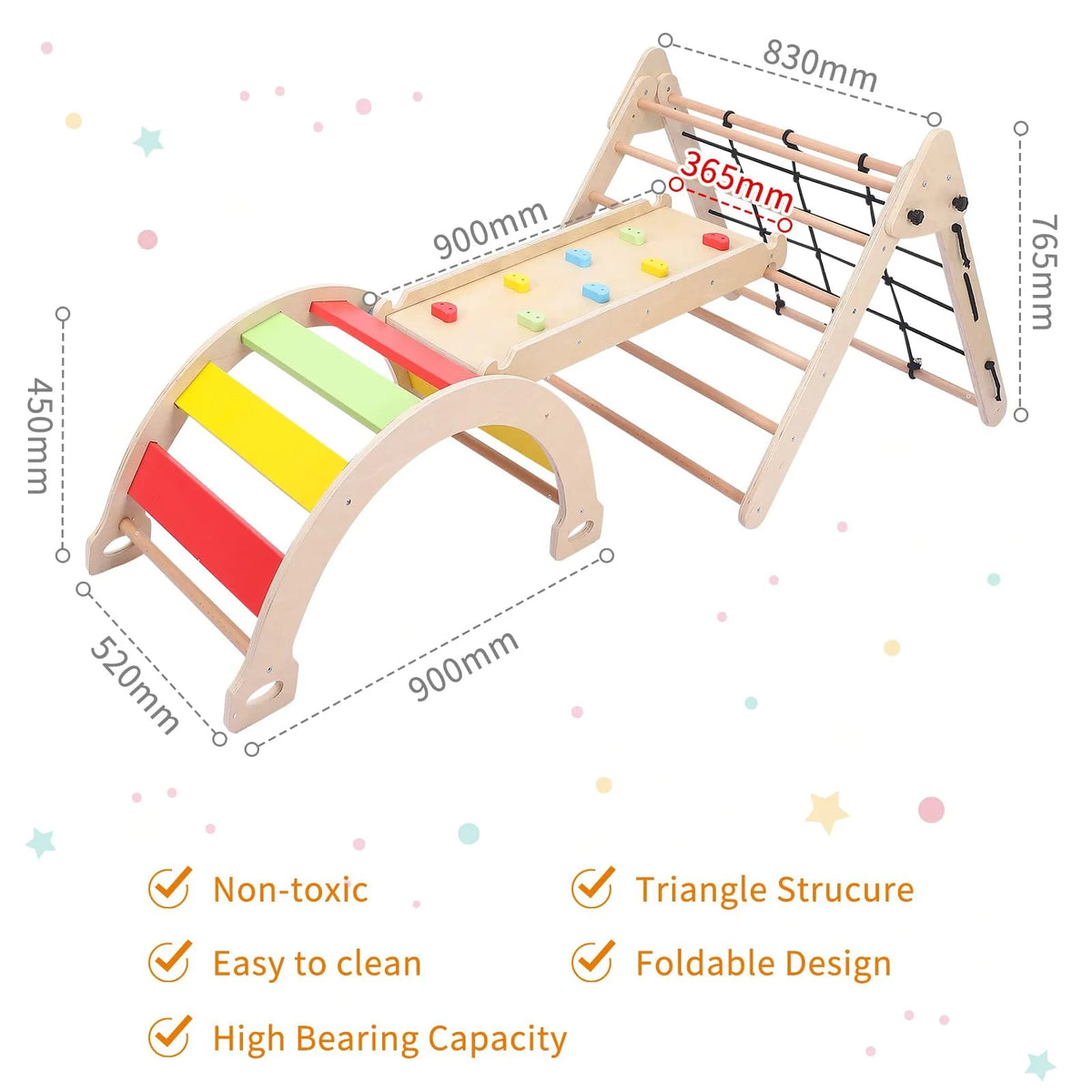 GymChoice Toddler Indoor Gym Playset,4 In 1 Pikler Triangle Gym,Foldable Climber with Ramp, Indoor Climbing Toys for Kids, Climbing Triangle for Toddlers Arch Climber, Rocker, 18M+