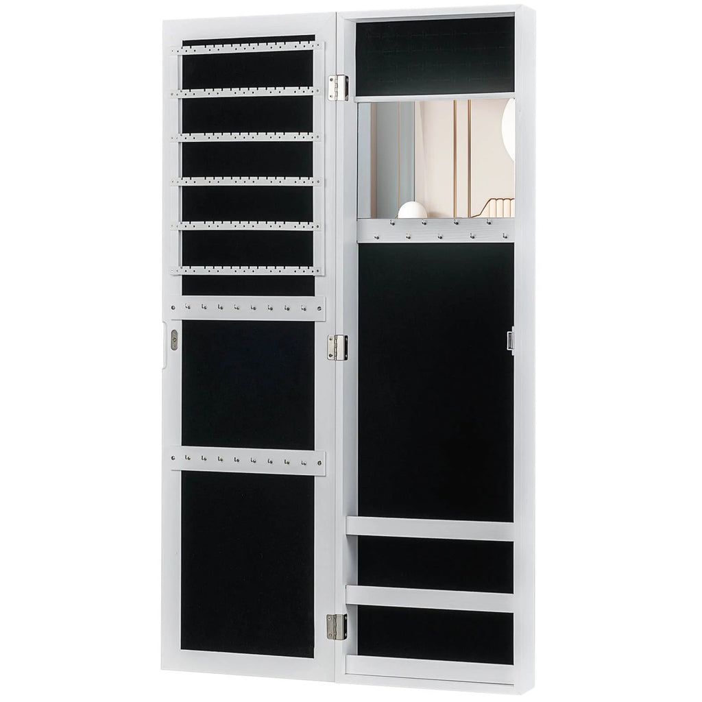 Costway Wall Door Mounted Mirrored Jewelry Cabinet Storage Organizer-Black