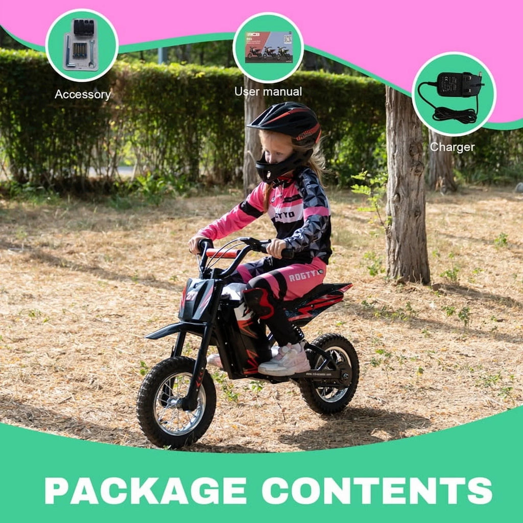 RCB Electric Dirt Bike,36V&300W&10Miles,3 Speed Modes Motocross for Kids Ages 3-12 Red