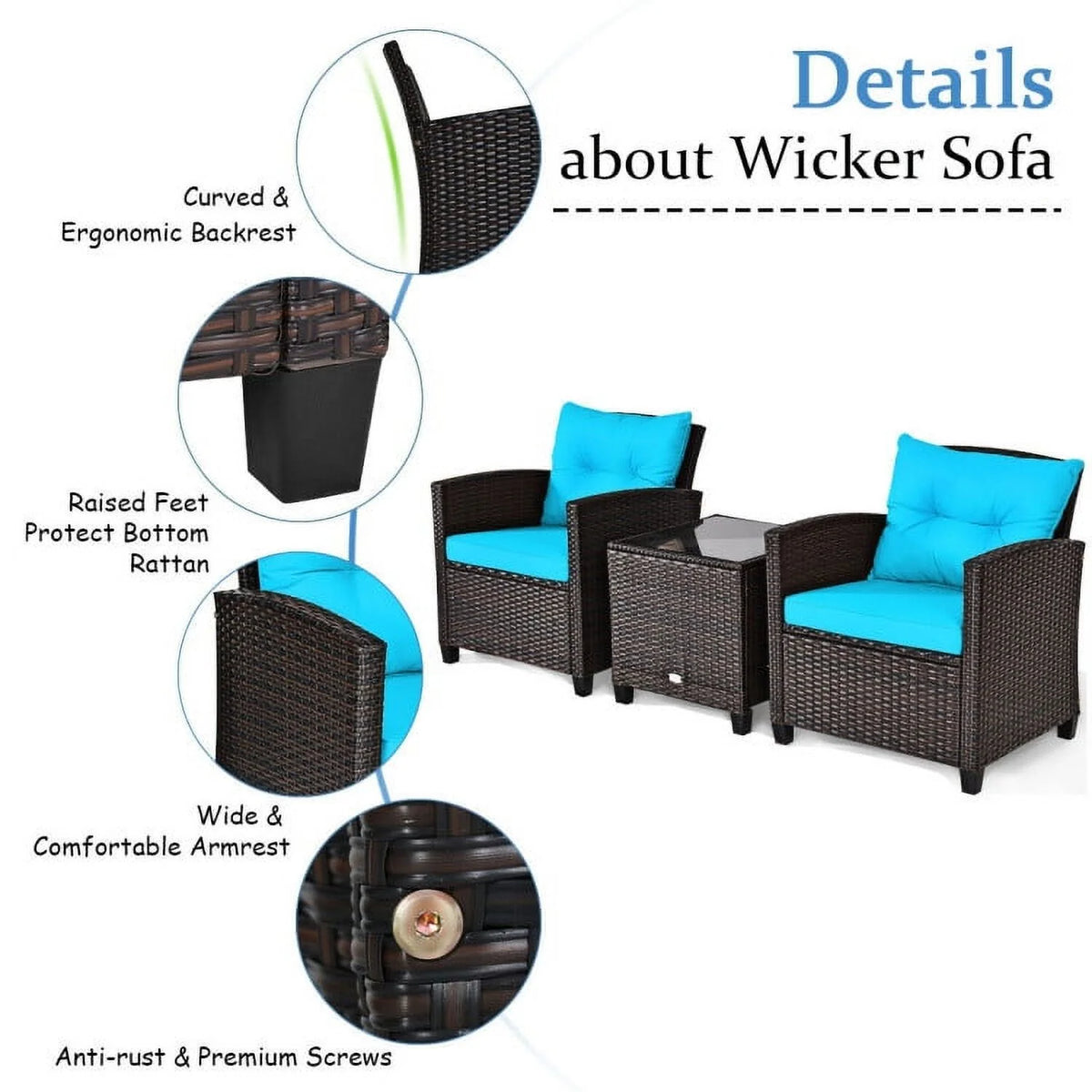 Spaco Patio Furniture 4 Pieces Patio Rattan Furniture Set, Outdoor Wicker Rattan Chairs Garden Backyard Balcony Porch Poolside loveseat with Coffee Table Cushioned Sofa-White