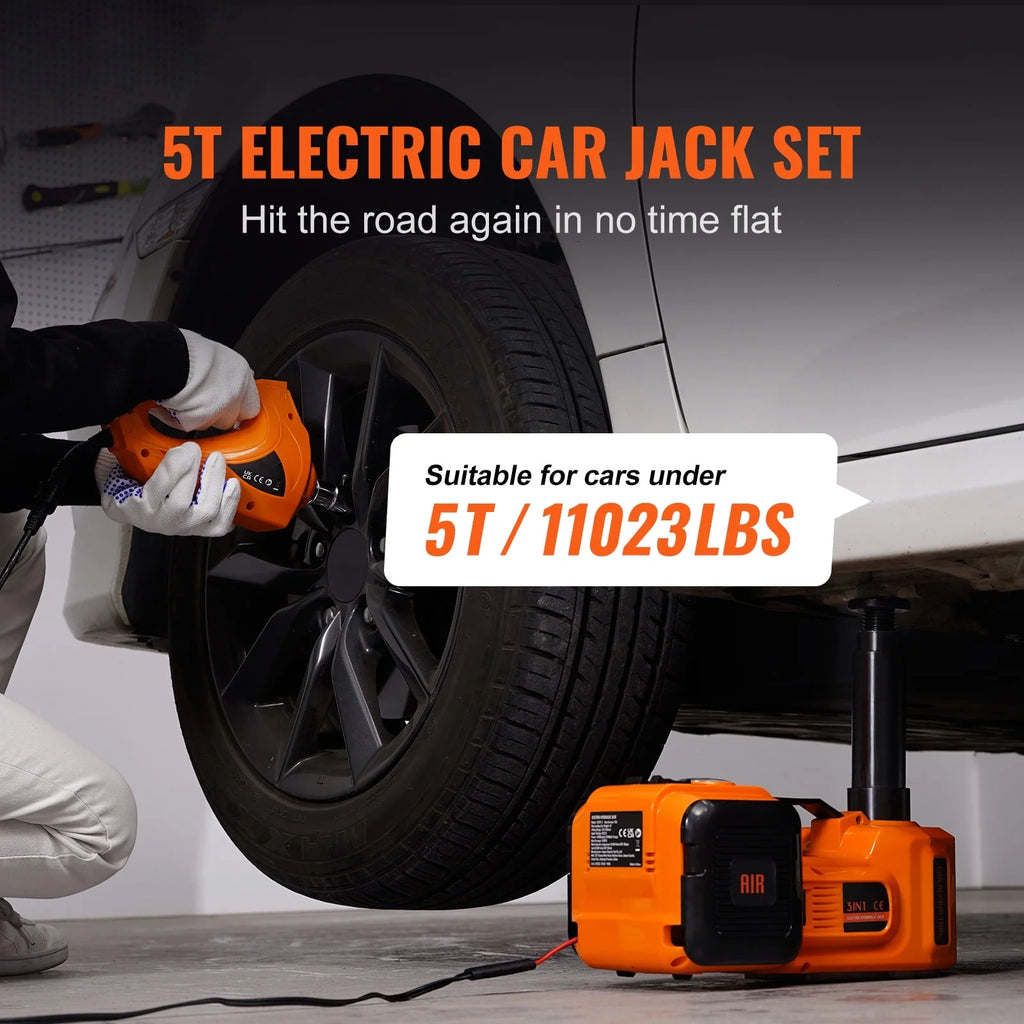 KFFKFF Electric Car Jack,5 Ton/11023 LBS Hydraulic Lifting Device with Electric Torque Wrench,Integrated Air Pump,and LED Illumination for SUV MPV Sedan Truck Tire Replacement Garage Maintenance