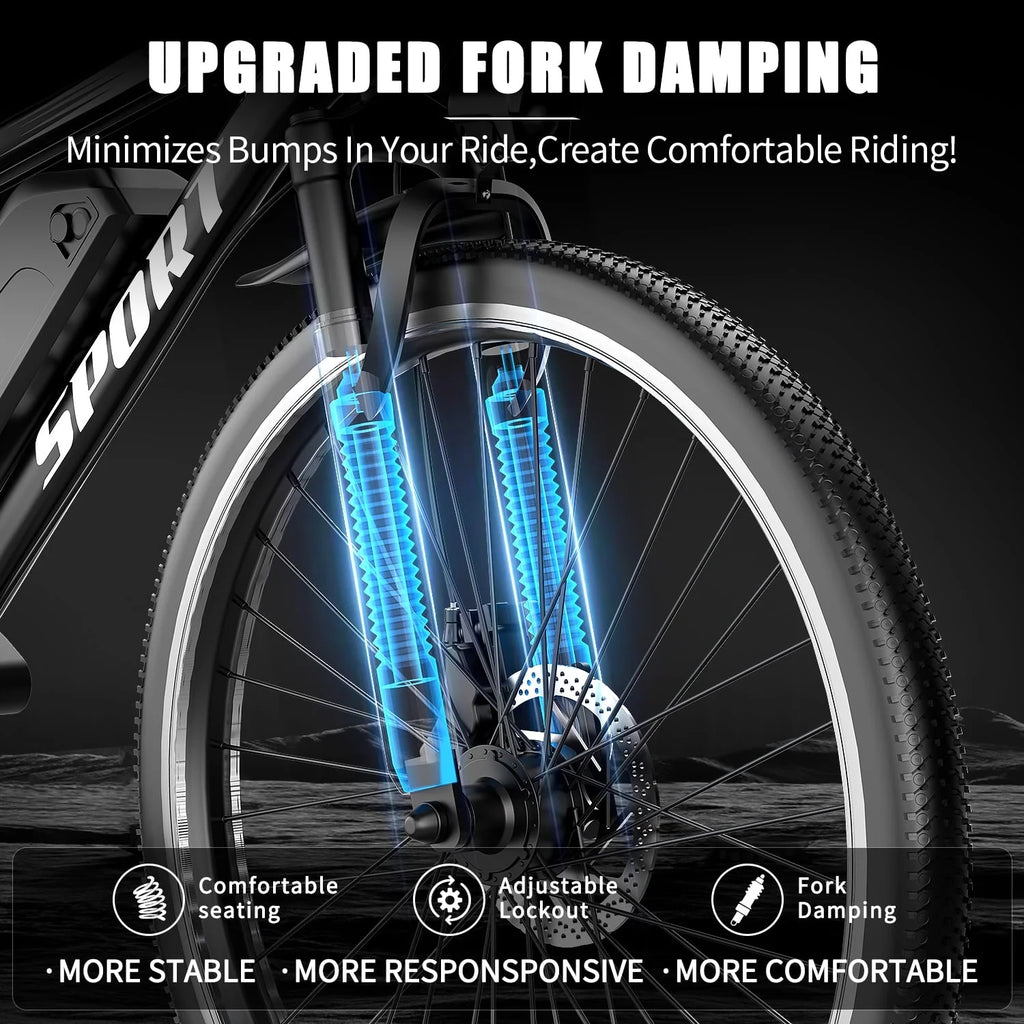 26" Electric Bike for Adults with Peak 750W Brushless Motor, 35Miles 22MPH Commuting Electric Mountain Bike with 36V 10AH Removable Battery, 7-Speed, Front Fork Suspension