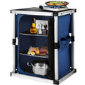 Camping Kitchen Station, Aluminum Portable Folding Cook Table with 3-Tier Storage Organizer, Side Pocket and Carrying Bag, for Outdoor BBQ Party Backyards and Tailgating, Blue