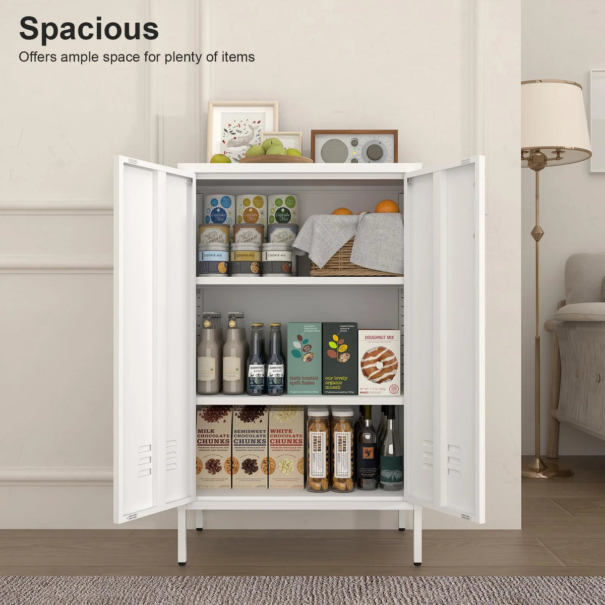 Marcree Green Metal Cabinet,2 Door Accent Cabinet,Metal Locker Cabinet with Legs,Sideboard Cabinet with Adjustable Shelves,Locker Storage Cabinet for Living Room,Entryway