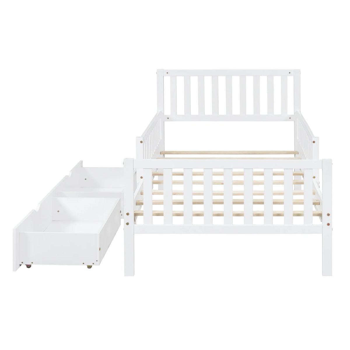Bellemave Twin Bed with Storage Drawers and Fence Rails, Wood Platform Beds Frame with Headboard, Twin Size Storage Bed for Kids Boys Girls Teens White)