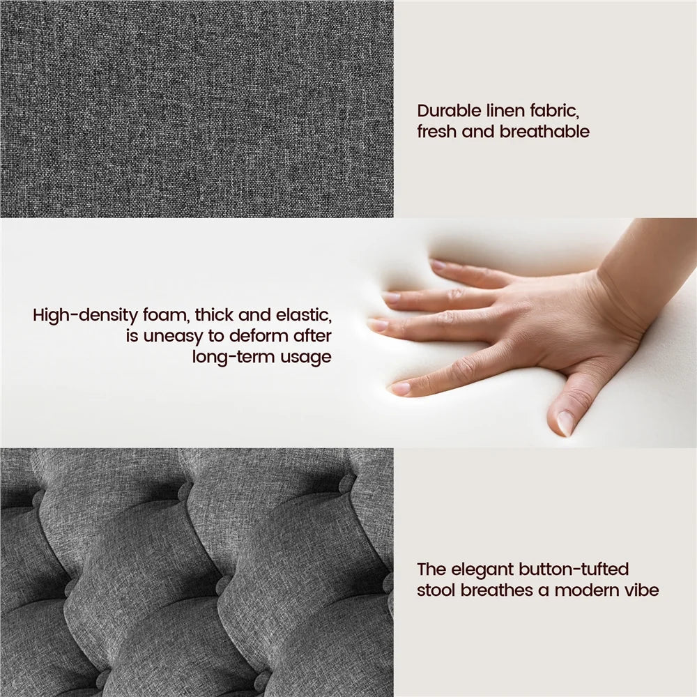 Alden Design Modern Linen-like Storage Ottoman Bench with Button-Tufted for Entryway, Dark Gray