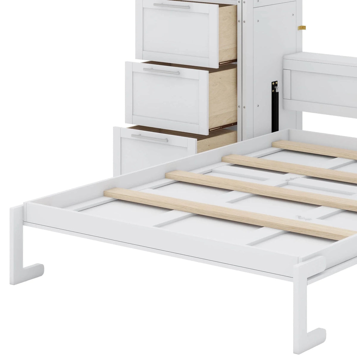 YunNianYang Queen Size Gray Murphy Bed Wall Bed with Closet ,Drawers and Shelves